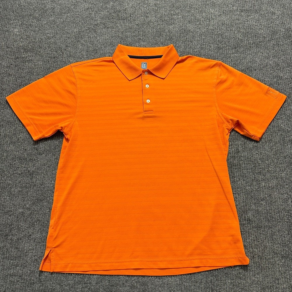 PGA Tour Mens Golf Shirt Size L Large Orange Activewear Pullover‎ Short Sleeve
